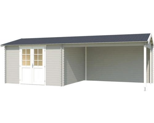 Holzgartenhaus mit Doppeltür und überdachtem Bereich