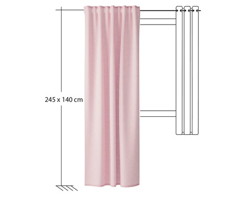 Rosa Gardine mit Ösen, 245 mal 140 Zentimeter