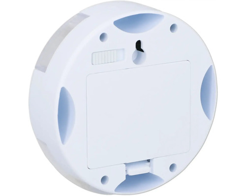 Dos d''une lampe LED ronde d''intérieur avec compartiment à piles et interrupteur