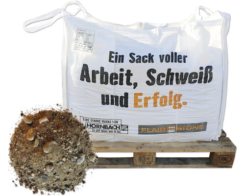 FLAIRSTONE Big Bag Kies 0 mm - 16 mm ca. 780 kg = 0,5 cbm Big Bag mit Kies auf einer Holzpalette