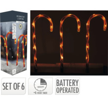 Sechserpack dekorative Zuckerstangenbeleuchtung mit 42 LEDs, 47 cm hoch und batteriebetrieben