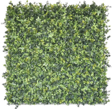 Haie artificielle avec différentes feuilles vertes.