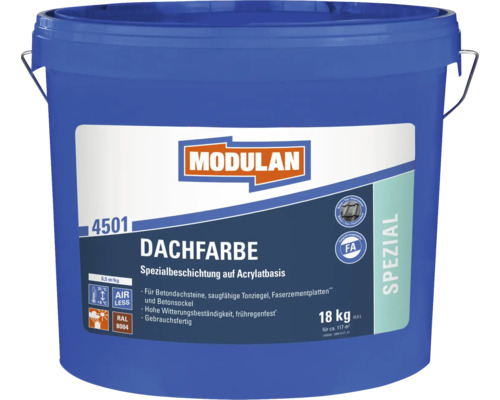 Peinture pour toit MODULAN 4501 RAL 8004 rouge brique 18 kg Peinture pour toiture en seau, convient aux tuiles de toit en béton, aux tuiles en argile, aux plaques de fibres-ciment et aux socles en béton