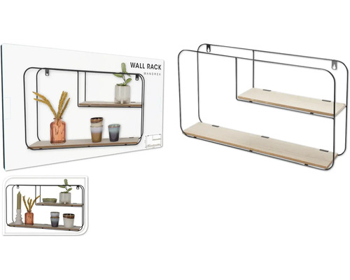 Étagère murale avec deux tablettes en bois et métal