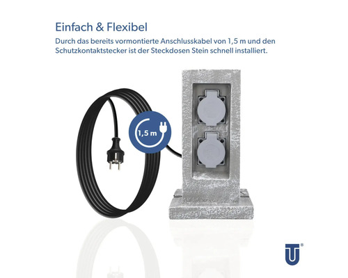 Steckdosensäule mit zwei Steckdosen und 1,5 Meter Anschlusskabel
