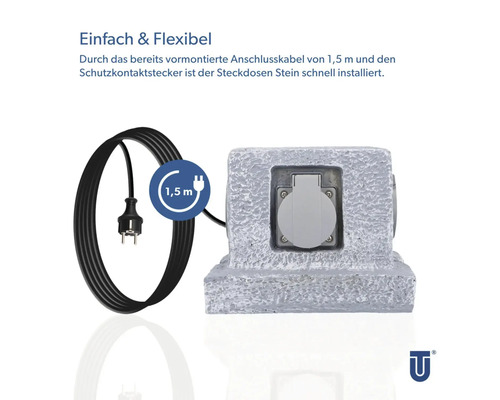 Steckdosenstein mit 1,5 Meter Anschlusskabel