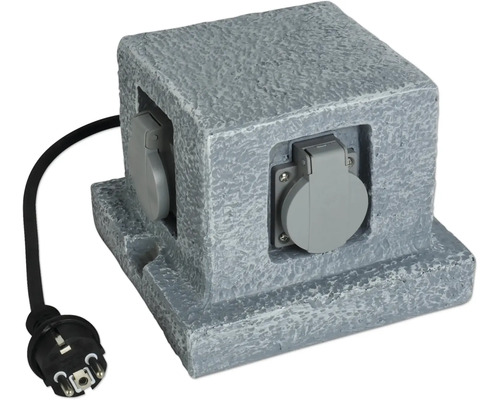 Steckdosensäule aus Stein mit zwei Steckdosen und Stecker