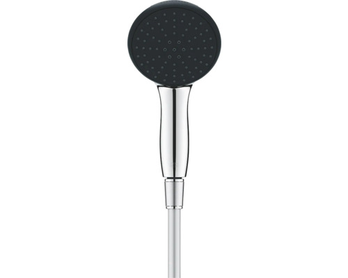 Handbrause mit runder Brausefläche und verchromtem Griff