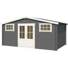 Gartenhaus aus Holz mit Fenstern und Doppeltür