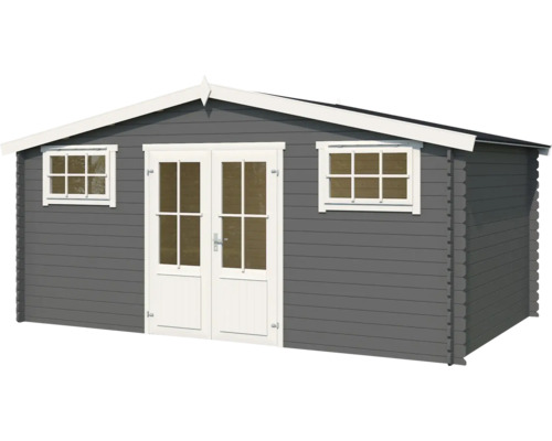 Gartenhaus aus Holz mit Fenstern und Doppeltür