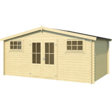 Gartenhaus aus Holz mit Fenstern und Doppeltür