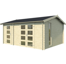 Holz Gartenhaus mit Fenstern und dunklem Dach