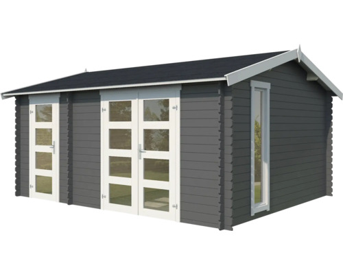 Gartenhaus aus Holz mit Fenstern und Doppeltür