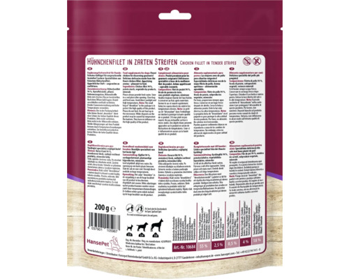 Hansepet Filet de poulet en fines lamelles comme aliment complémentaire pour chiens