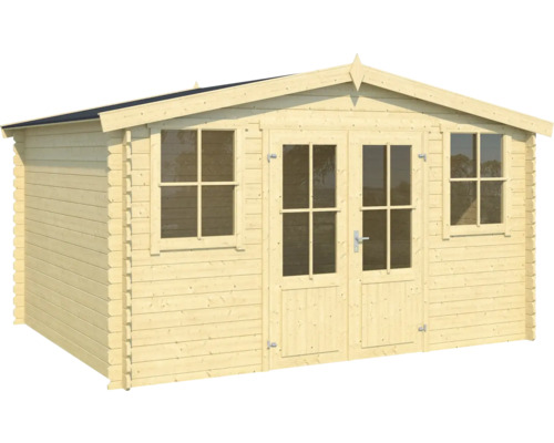 Abri de jardin en bois avec fenêtres et porte double