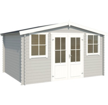 Gartenhaus aus Holz mit Fenstern und Doppeltür