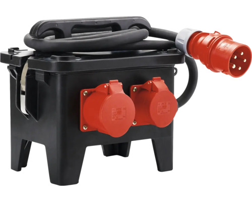 HEDI Stromverteiler 4x Steckdosen 250V, 1x CEE-Steckdose 400V/5x16A, 1x CEE-Steckdose 400V/5x32A, eingebaute Sicherungen + FI-Schutzschalter 2,5 m Phasenwender mit Kabel und CEE-Steckern