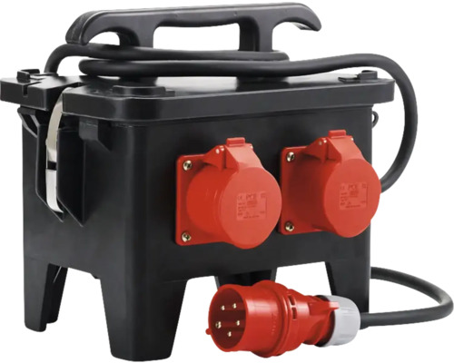 HEDI Stromverteiler 4x Steckdosen 250V, 2x CEE-Steckdosen 400V/5x16A, eingebaute Sicherungen + FI-Schutzschalter, 2,5 m Baustromverteiler mit zwei Steckdosen und Stecker