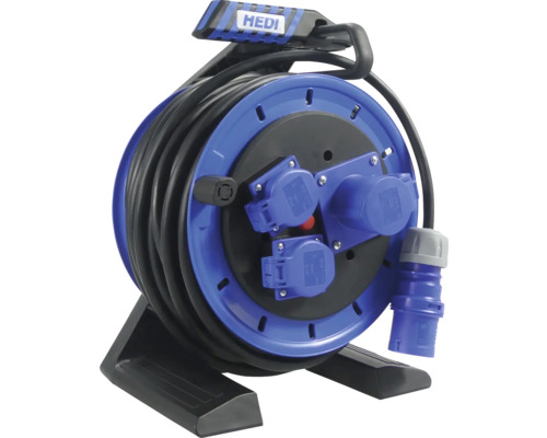 HEDI Vollkunststoff-Kabeltrommel Generation 7 Companion CEE Ausführung 3x16A, 250V Neopren Gummileitung 25 m Kabeltrommel mit mehreren Steckdosen