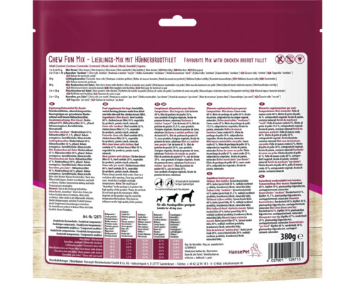 Chew Fun Mix Mélange préféré avec filet de poulet, snack pour chien