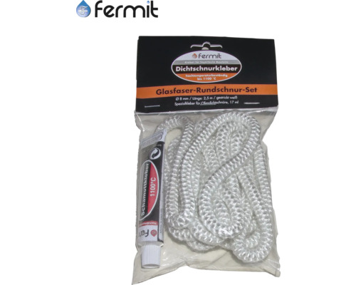 Ofendichtschnur-Set Fermit 8 mm 2,5m lang inkl. 30 g Kleber Fermit Glasfaser Rundschnur Set mit Dichtschnurkleber und Schamottkleber