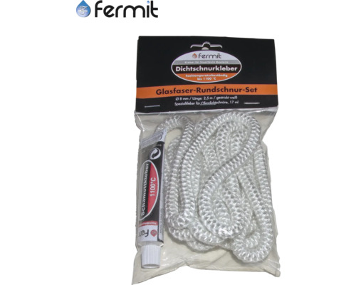 Ofendichtschnur-Set Fermit 10 mm 2,5 m lang inkl. 30g Kleber Fermit Glasfaser Rundschnur Set mit Dichtschnurkleber und Schamottkleber