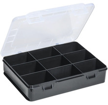 Boîte d''assortiment avec couvercle transparent et neuf compartiments