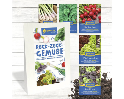 Différents paquets de graines de légumes de la marque Kiepenkerl pour un succès rapide dans le jardin