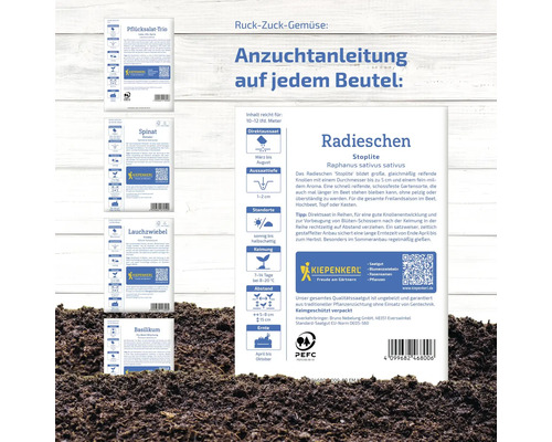 Paquets de graines des variétés de légumes trio de laitues à couper, épinards, ciboulette, basilic et radis avec instructions de culture