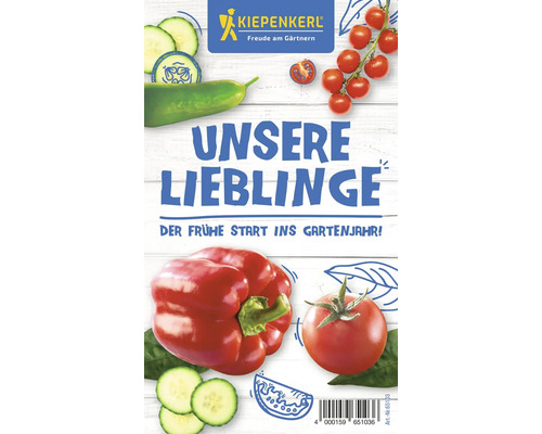 Logo Kiepenkerl. L''image montre des légumes tels que des tomates, des concombres et des poivrons.