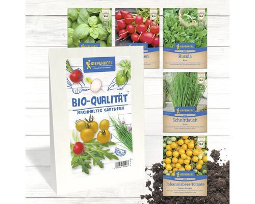 Image de différents paquets de graines biologiques Kiepenkerl avec des légumes