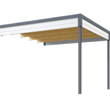 Toit avec lattes en bois et cadre en acier