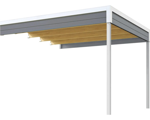 Dachanbau Gartenhaus Outdoor Life Felix 3/Fynn 3 300 x 300 cm graugrün Pergola mit Holzdekor und Aluminiumrahmen
