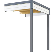 Pergola de terrasse autoportante avec toit à lamelles et poteaux de support.