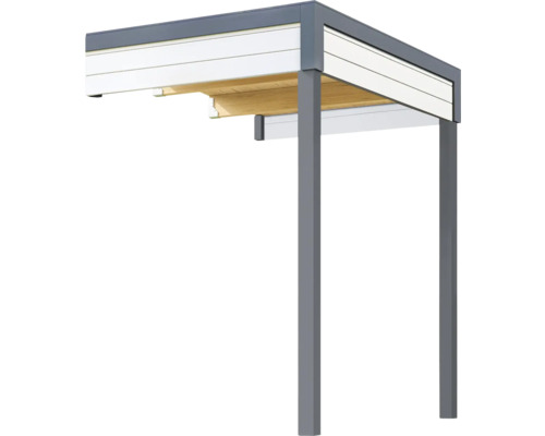 Pergola de terrasse autoportante avec toit à lamelles et poteaux de support.