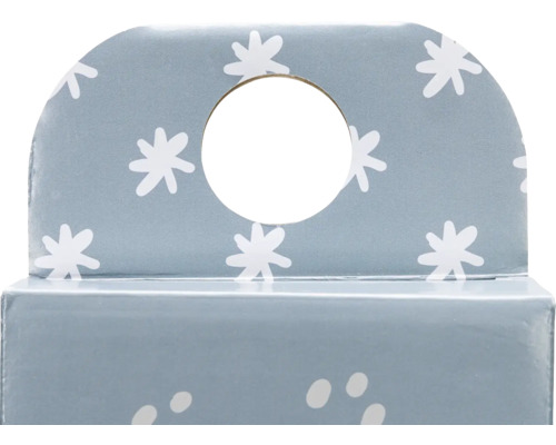 Carton décoratif avec motif étoilé et découpe circulaire servant de suspension