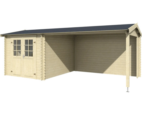 Gartenhaus aus Holz mit Doppeltür und Vordach