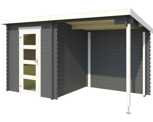 Gartenhaus mit Veranda und Tür mit Glaseinsätzen