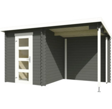 Gartenhaus mit Tür und überdachter Terrasse