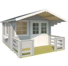 Graues Gartenhaus mit Fenster und Doppeltür