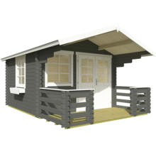 Holzgartenhaus mit Terrasse, Fenster und Doppeltür