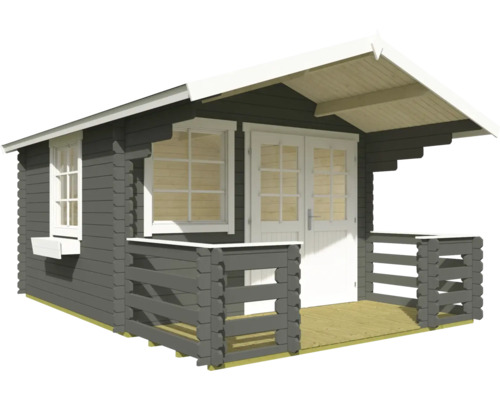 Holzgartenhaus mit Terrasse, Fenster und Doppeltür