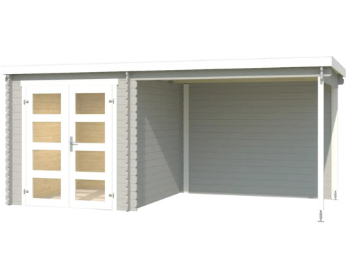 Holzgartenhaus mit Doppeltür und überdachter Veranda
