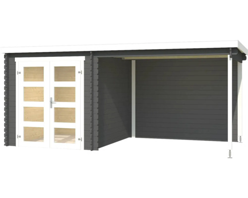 Holzgartenhaus mit Doppeltür und überdachter Veranda