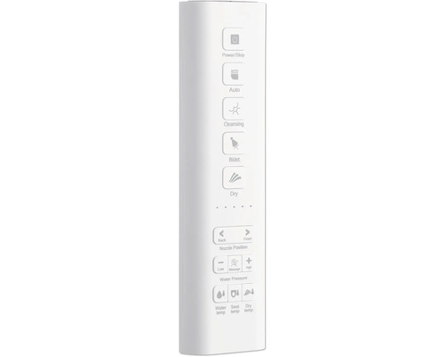 Bidet Fernbedienung mit Tasten für Leistung, automatische Reinigung, Bidetfunktion, Trocknung, Düsenposition, Wasserdruck und Temperatur