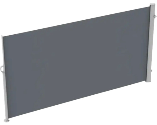 Brise vue rétractable extractible 1,6x3 tissu uni anthracite piètement RAL 9006 blanc aluminium avec poteau amovible