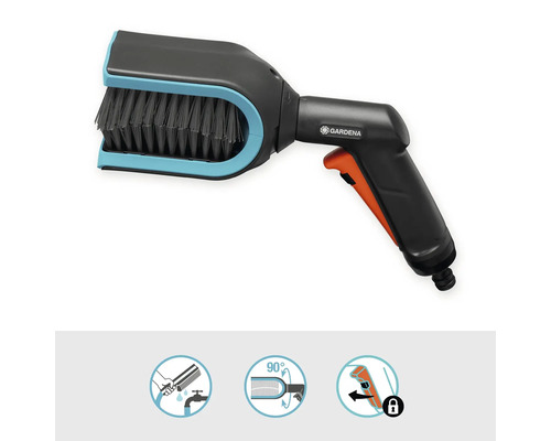 Brosse de lavage Gardena avec raccord d''eau pour le nettoyage des surfaces