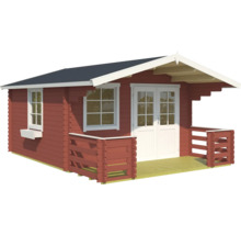 Holzgartenhaus mit Veranda, Fenstern und Doppeltür