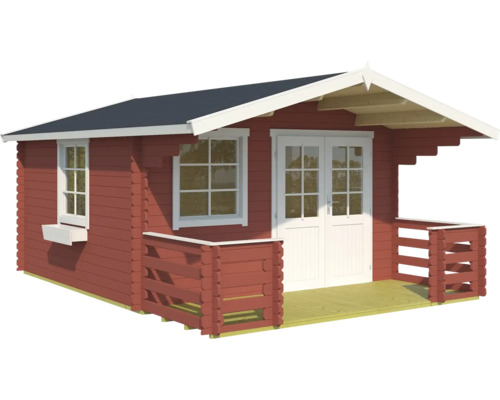 Holzgartenhaus mit Veranda, Fenstern und Doppeltür