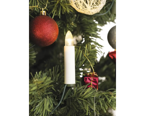 Guirlande lumineuse LED Konstsmide 6,75 m + longueur du câble d'alimentation 1,5 m 16 LED couleur d’éclairage blanc chaud Gros plan d''un arbre de Noël avec décorations et guirlande de bougies